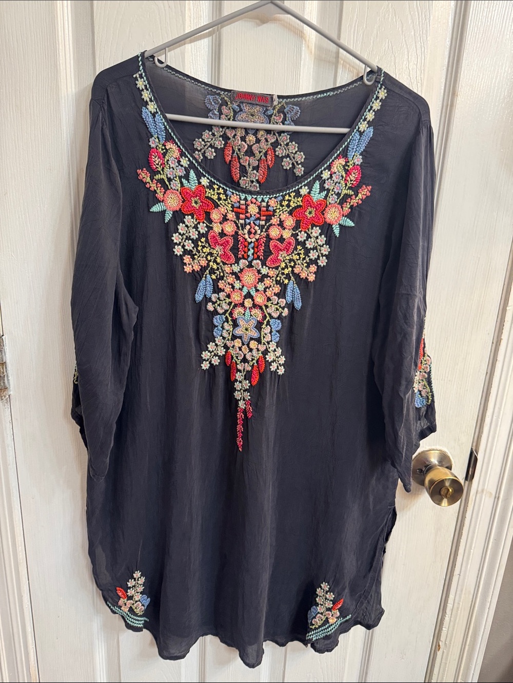 Johnny Was Black Embroidered Floral Tunic Dress with Multicolor Accents